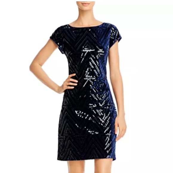Eliza J Elegant Diamond Patterned Navy Sequin Mini Dress. Size 6 NWOT! - Picture 3 of 14